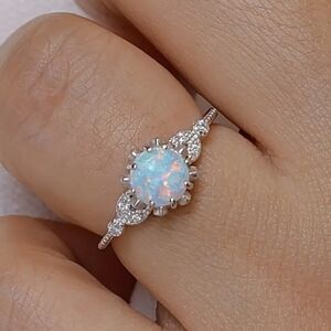 Elegant Opal and Silvery Ring Sz 6